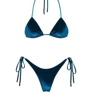 NAVY BLUE VELVET TRIANGL BIKINI